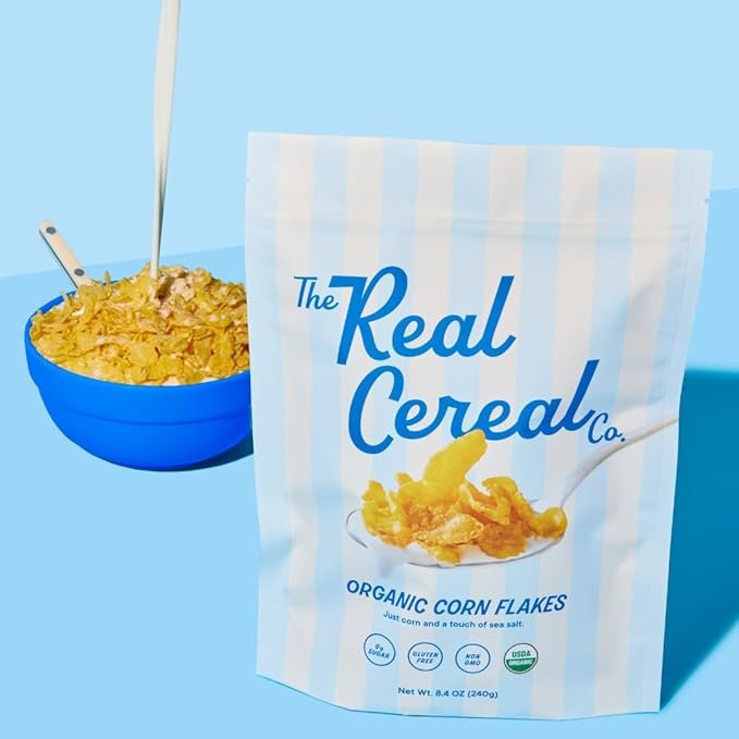 6 The Real Cereal Company, Organic Corn Flakes Cereal 3-Pack, Zero Sugar, Gluten-free, Non-GMO, Made in California
