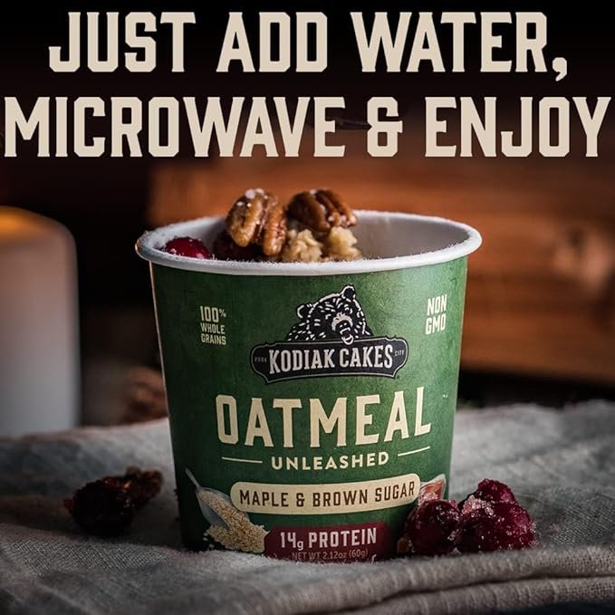 3 KakeCups Protein-Infused Maple & Brown Sugar Oatmeal, 2.12oz (Pack of 12)