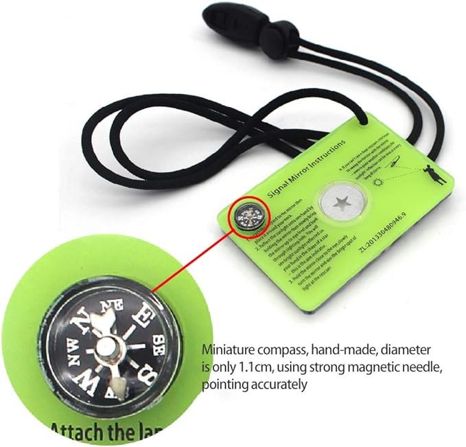 1 FENGCHUANG Small Mirror for Survival Mirror Signal Mirror,Multifunctional Survival Emergency Rescue Signal Mirror with Whistle Compass Lanyard