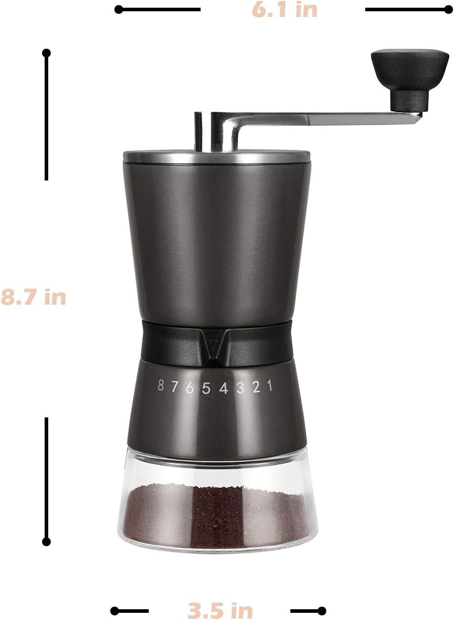 2 Café Crank - Handy Coffee Grinder with Ceramic Burrs, 15 Customizable Settings and Bonus Cover