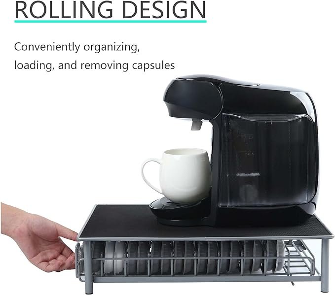 4 Tassimo Pods Storage Compartment for 60 Capsules, Organizational Unit for Office, Home or Kitchen, Black & Grey