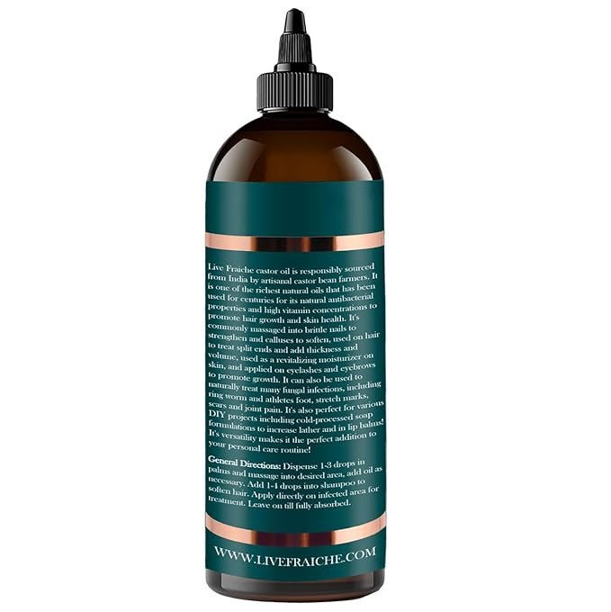 6 Organic Castor Oil (16oz) - Pure Castor Oil Organic Hexane Free Cold Pressed Unrefined Bottle - Natural Hair Growth Oil for Moisturizing & Healing Dry Skin - Castor Oil for Skin & Hair Treatment Oil