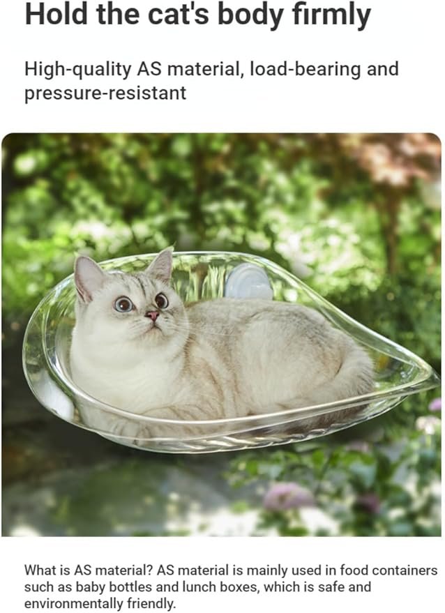 3 SSDHUA Cat Hammock Transparent Window Open Cat Nest Easy to Install Suction Cup Suspended Cat Climbing Frame Four Seasons Indoor Sunbathing Cat Bed Pet Supplies (Transparent)