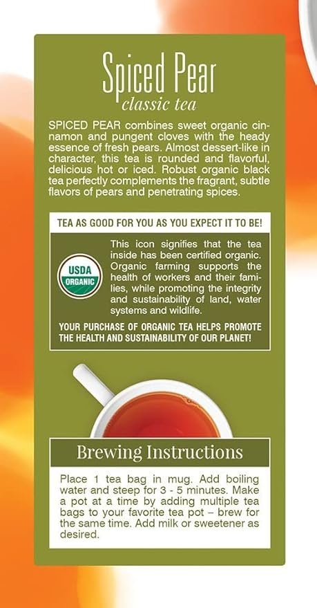 2 Davidson's Organics, Spiced Pear, 25-count Tea Bags, Pack of 6