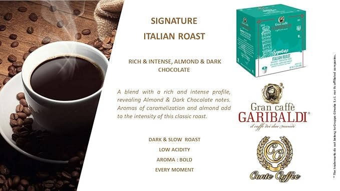 1 18 Count of Gran Caffè Garibaldi Single Serve Cups, Signature Italian Roast, Compatible with Keurig K-Cup Brewers