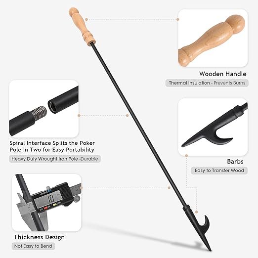 1 AGM Fire Tool, 32 Fire Poker Stick with Wood Grip for Outdoor and Indoor Fires