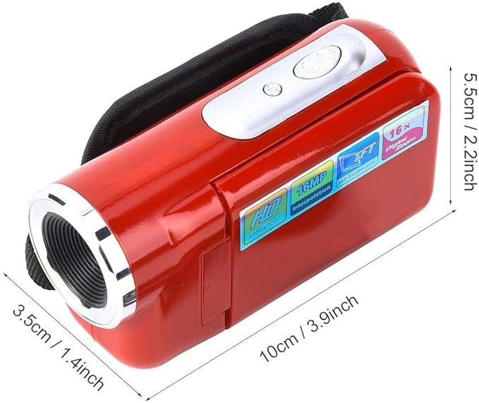 4 Durable Small Size Digital Camcorder, 16X HD Digital Video Camera Toy, TFT LCD Sceen for Running for Cycling(red)