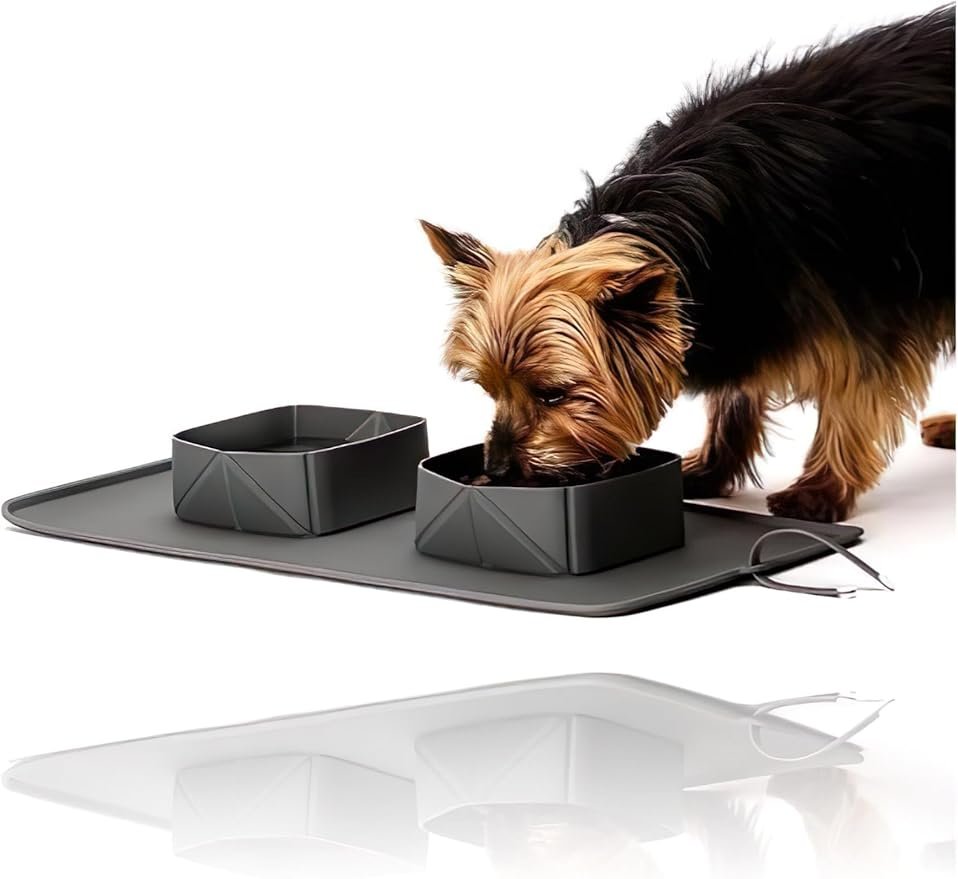 2 Generic Portable Pet Feeder, Silicone Bowls for Dog and Cat Travel, Collapsible Dish for Food and Water, 2-in-1 Solution with Adjustable Bow Ties
