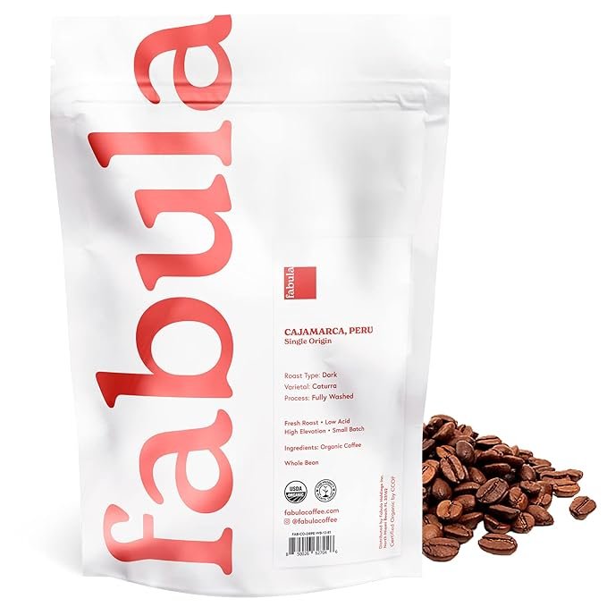 2 Fabula Coffee Half-Caff Medium Roast Whole Beans - Organic - Low Acid - Single Origin - Non-GMO - Mold Free - 12 Ounces