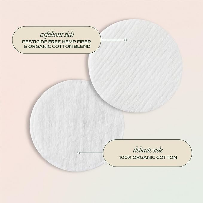 2 Organic Cotton Rounds for Face - Vegan & Organic Cotton Pads for Face - Cotton Rounds Makeup Remover Pads, Biodegradable Cotton Rounds, Skin-Friendly Rounds, Hempress Hygienics (180 Count)