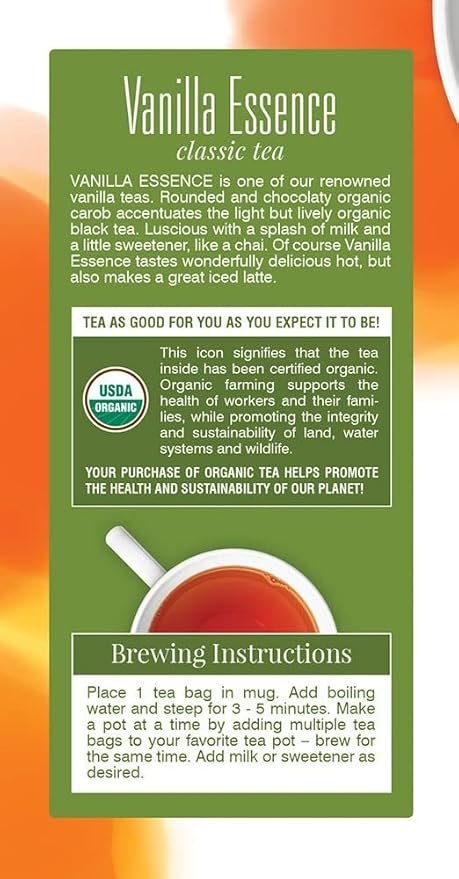 3 Davidson's Organics, Vanilla Essence, 25-count Tea Bags, Pack of 6