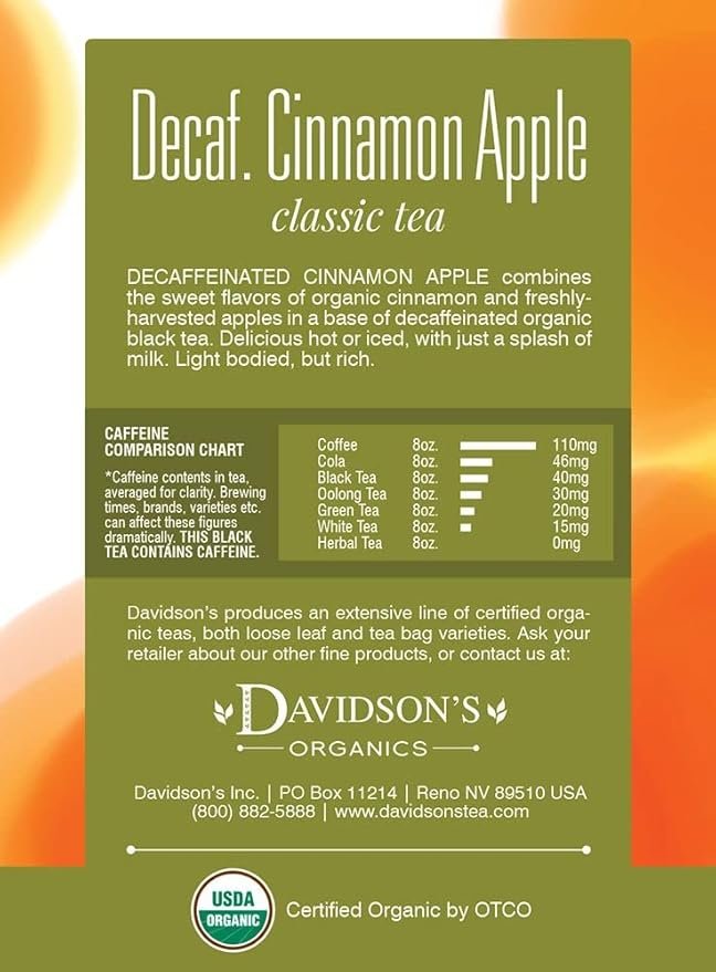 1 Davidson's Organics, Decaffeinated Cinnamon Apple, 8-count Tea Bags, Pack of 12