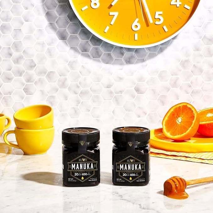 1 Kiva Genuine New Zealand Manuka Honey, UMF 20+ | MGO 830+ | 100% Pure (8.8oz/250g Bottle) | Non-GMO | Antibiotic-Free | Traceable | UMF & MGO Approved