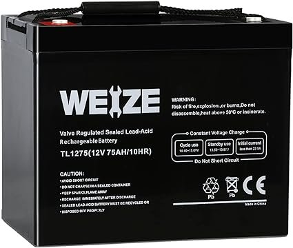 5 Weize 12V 75AH Extended Durability Battery for Wayne ESP25 WSS30V Backup Sump Pump, Trolling Motor, Solar System, Mobility Wheelchair, General Applications