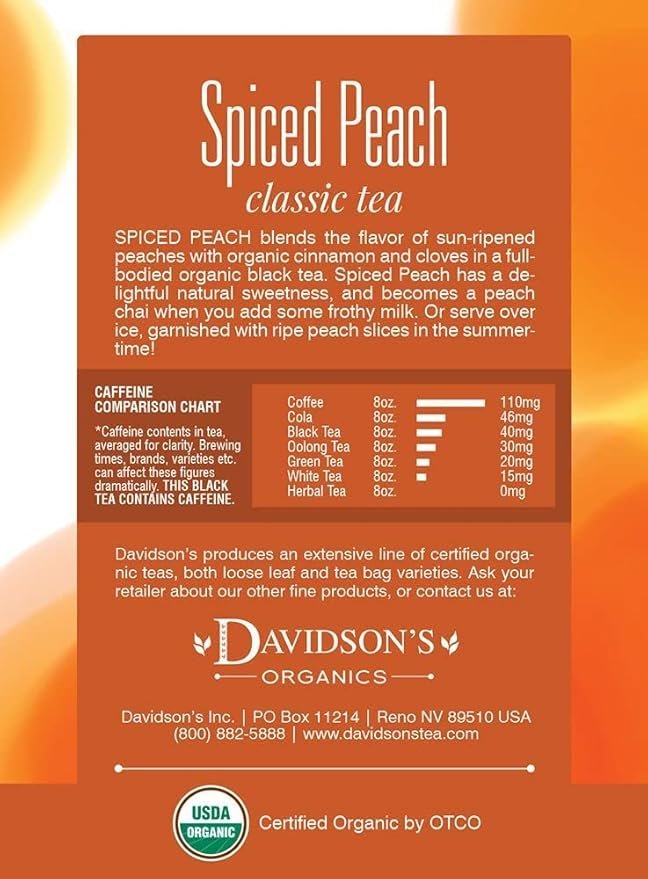 1 Davidson's Organics, Spiced Peach, 8-count Tea Bags, Pack of 12