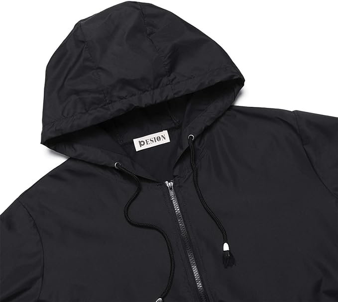2 PESION Women's Waterproof Raincoat Lightweight Rain Jacket Hooded Windbreaker with Pocket for Outdoor