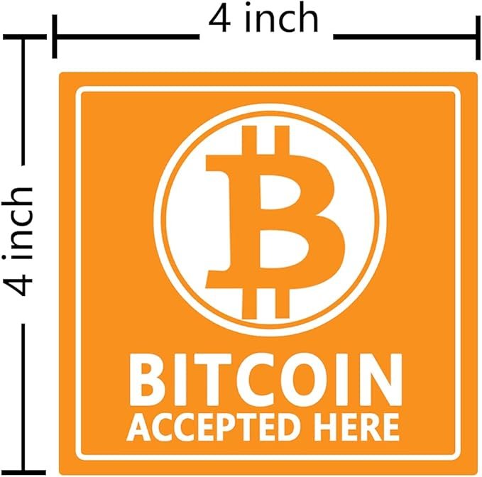 3 Top label Bitcoin Accepted Here Stickers Sign,4 Inch Self Adhesive Label for Shop,Business,10 Pcs/ Per Pack