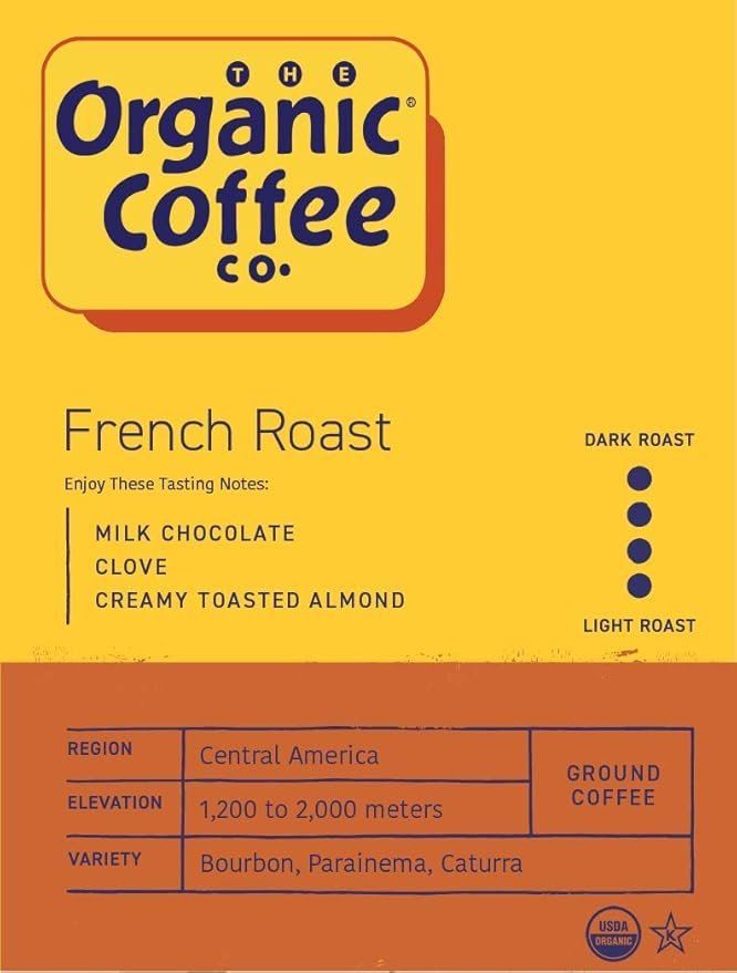 1 The Organic Coffee Co. Ground Coffee - French Roast (12oz Bag), Dark Roast, USDA Organic