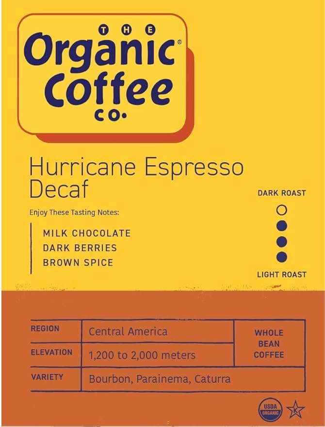 1 The Organic Coffee Co. Whole Bean Coffee - DECAF Hurricane Espresso Roast (2lb Bag), Medium Dark Roast, Swiss Water Processed, USDA Organic