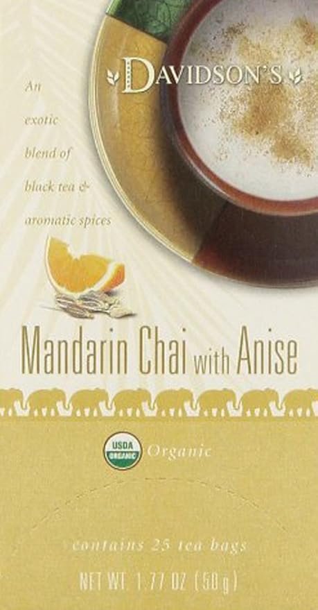 4 Davidson's Organics, Mandarin Chai w/Anise, 25-count Tea Bags, Pack of 6
