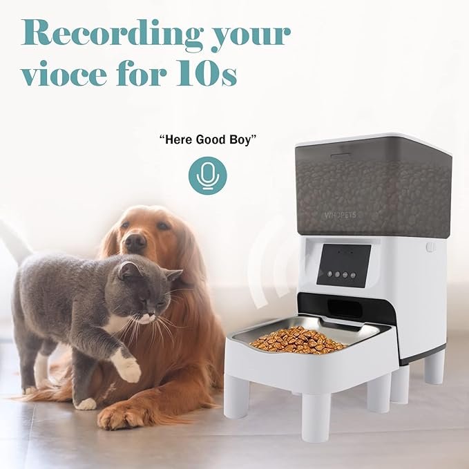 2 Automatic Cat Feeder, WHDPETS 4L WiFi Automatic Cat Food Dispenser with App Control Elevated Dog Feeder with Stainless Steel Bowl, Silicone Dog Bowl, Feeding Mat, 10s Voice Recorder(2.4G WiFi Only)