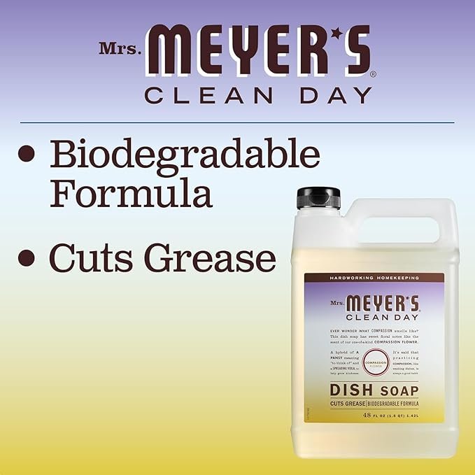 6 MRS. MEYER'S CLEAN DAY Liquid Dish Soap Refill, Biodegradable Formula, Compassion Flower, 48 fl. oz