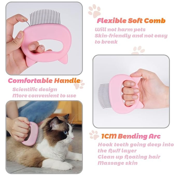 2 Cat Comb Pet Cat Short & Long Hair Removal Massaging Shell Comb Soft Deshedding Brush Grooming and Shedding Matted Fur Remover Massage Dematting Tool for Dog Puppy Rabbit Bunny (3 Piece)