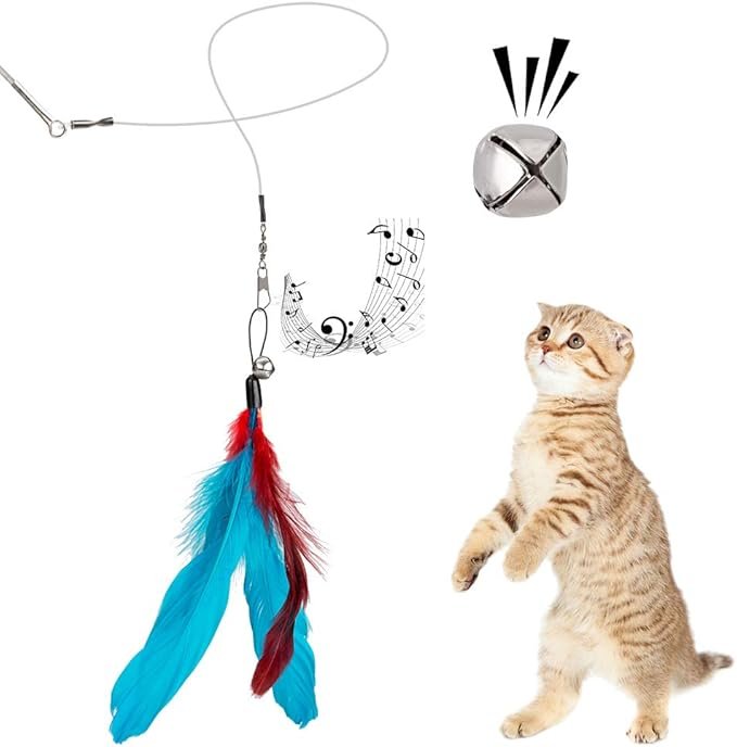 2 Cat Toys Feather Toy, 2PCS Retractable Wand and 10PCS Replacement Teaser with Bell Refills, Interactive Catcher and Funny Exercise for Kitten.