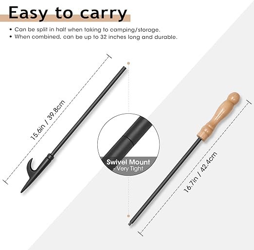 4 AGM Fire Tool, 32 Fire Poker Stick with Wood Grip for Outdoor and Indoor Fires