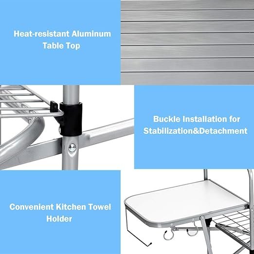 2 GYMAX Aluminum Folding Camping Table, Outdoor Grill Table with Side Table, Hooks & Carry Bag, Heavy Duty Picnic Table for Outdoor Backyard, Beach RVing Barbecue (Silver)