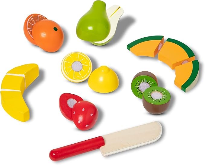 2 Melissa & Doug Fruit Slicing Set - Wooden Play Kitchen Addition, Multi | Pretend Play Kitchen Add-ons, Wooden Fruit Slicing Toys For Young Children And Kids Aged 3+