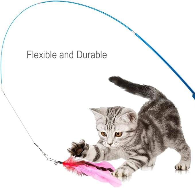 3 Cat Toys Feather Toy, 2PCS Retractable Wand and 10PCS Replacement Teaser with Bell Refills, Interactive Catcher and Funny Exercise for Kitten.