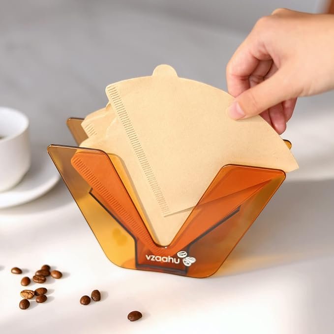 4 Brown Coffee Filter Holder with V60 Filter Paper Set and 100PCS Filters for Pour Over Coffee in Home, Kitchen, Restaurant, Picnic, and Party Settings.