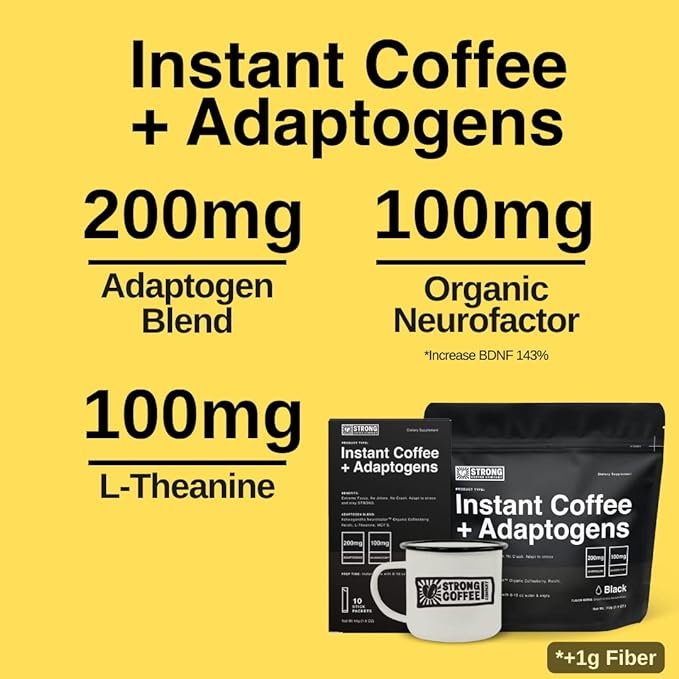 4 STRONG COFFEE COMPANY | PURE | ULTIMATE ORGANIC INSTANT BLACK COFFEE | 10 INDIVIDUAL SERVINGS PER PACK - Rich Flavor, Non-dairy, Ideal for Keto Diet, Suitable for Gluten-Free Lifestyle, Satisfying as Hot or Cold Beverage, Simple Preparation with Water