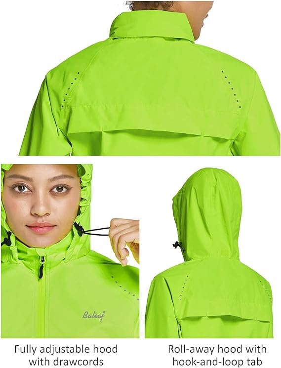 7 BALEAF Women's Running Rain Jackets Waterproof Windbreaker Windproof Lightweight Cycling Jackets Reflective Packable Hooded