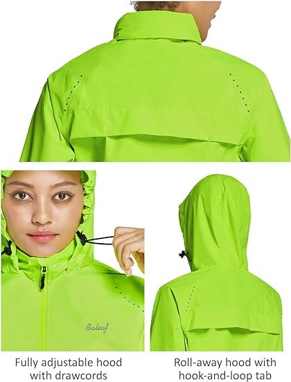 3 BALEAF Women's Running Rain Jackets Waterproof Windbreaker Windproof Lightweight Cycling Jackets Reflective Packable Hooded