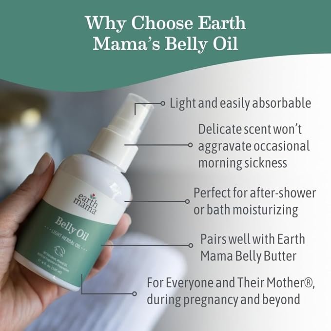 1 Earth Mama Belly Oil for Dry Skin | Calendula Skin Care Moisturizer Oil to Encourage Natural Elasticity and Help Prevent Stretch Marks During Pregnancy and Postpartum, 4-Fluid Ounce