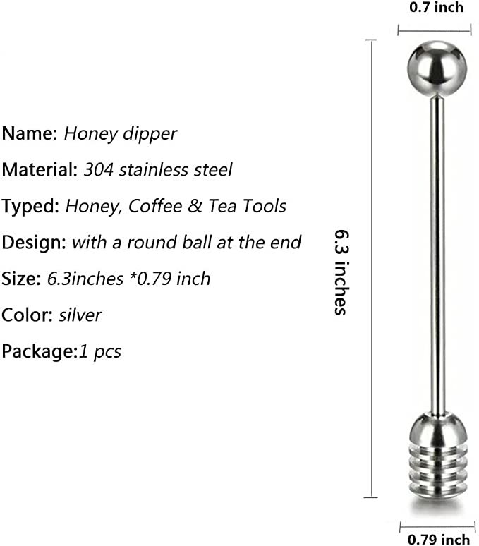 4 Syrup and Honey Dipper Spoon Stainless Steel Wand for Honey Pot and Jar Containers - 6.3
