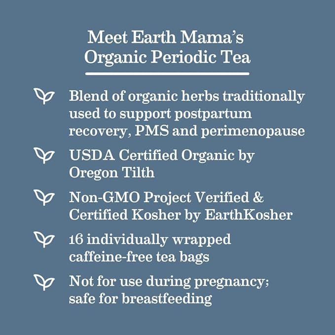 2 Earth Mama Organic Periodic Tea | 100% Organic Herbal Support for Periods, Postpartum & Perimenopause, 16 Teabags Per Box