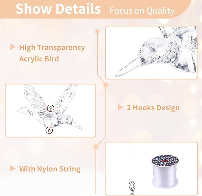 5 30 Pcs DIY Flying Bird Decorative Ceiling Hanging Ornaments with 148ft Transparent line Christmas Tree for Home Kindergarten Shopping Mall Home Table Window Nature Decoration