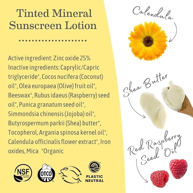 5 Earth Mama Tinted Mineral Sunscreen Lotion SPF 40, Contains Organic Argan and Red Raspberry Seed Oil, 3-Ounces