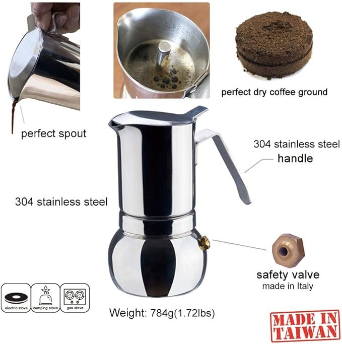 1 Stainless Steel Italian Espresso Coffee Maker Stovetop Moka Pot