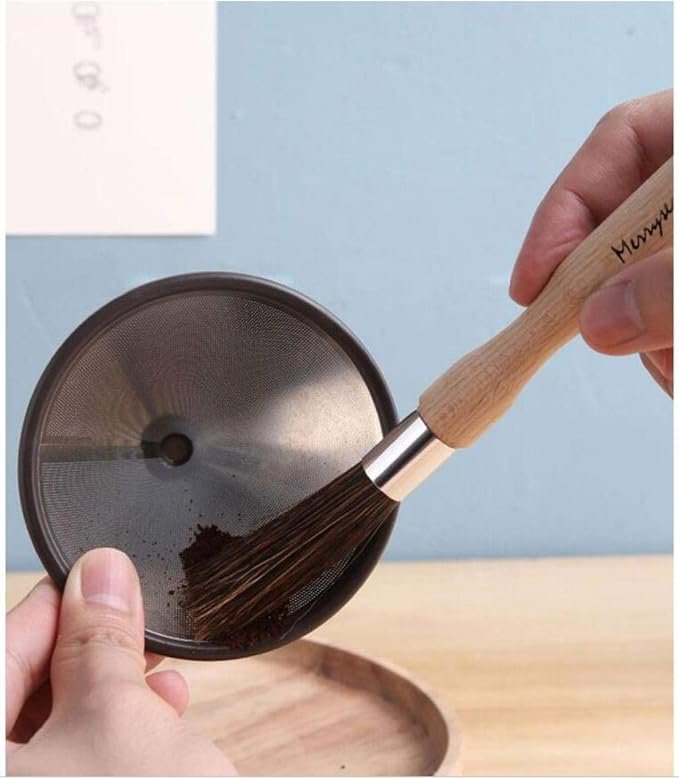 1 Coffee Grinder Cleaning Brush - Barista's Choice - Espresso Machine Cleaner Tool for Home Kitchen - Premium Quality Beechwood Handle, Natural Boar Bristles, Convenient Leather Hanging Loop, Length: 8