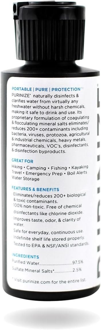 2 PURINIZE - The Ultimate and Exclusive Natural Water Cleansing Solution - Additive-Free Outdoor and Emergency Water Purification