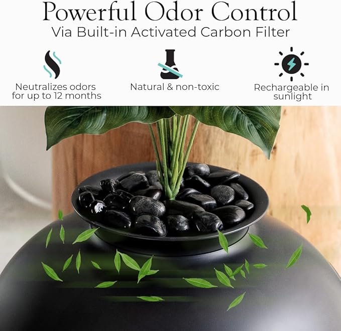 1 Secret Litter Box by Bundle & Bliss - Hidden Litter Box Enclosure with Odor Control Carbon Filter, Faux Plant and Real Stones, Perfect for Large Cats (Matte Black)
