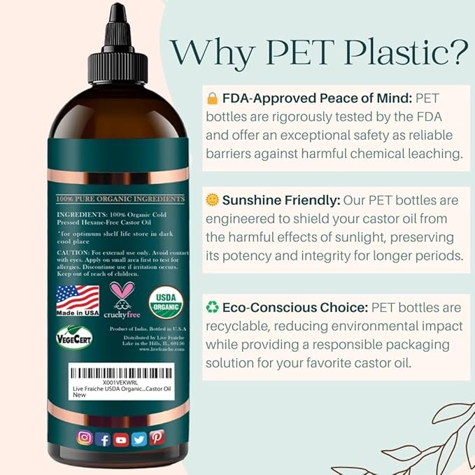 5 Organic Castor Oil (16oz) - Pure Castor Oil Organic Hexane Free Cold Pressed Unrefined Bottle - Natural Hair Growth Oil for Moisturizing & Healing Dry Skin - Castor Oil for Skin & Hair Treatment Oil