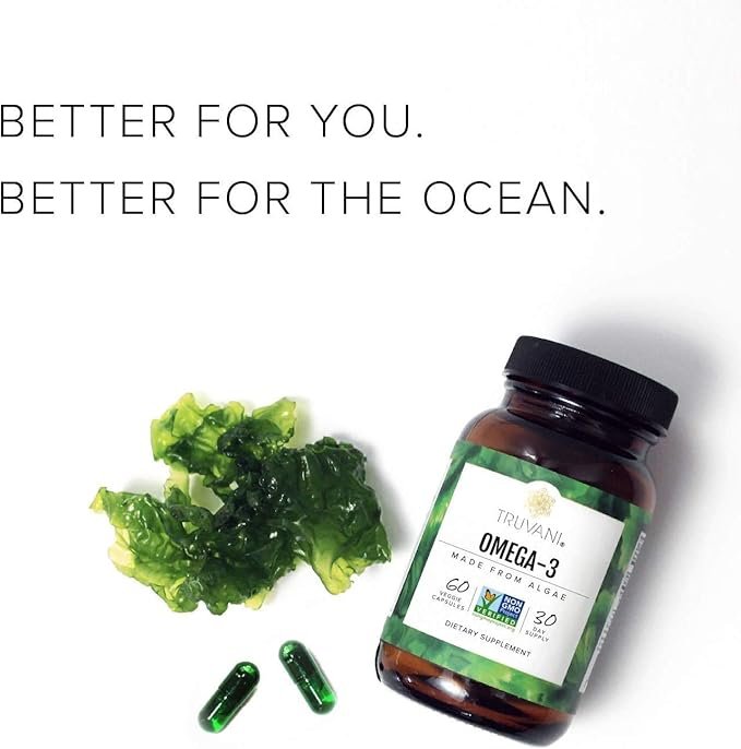 3 Truvani Algae Omega 3 | DHA Fatty Acids | Support for Joint, Immune, Heart, Skin, Brain Health | Vegan | 30 Day Supply