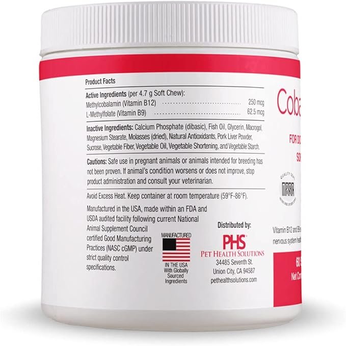 1 CobalaVet Vitamin B12 & B9 for Small Dogs & Cats - Supports The Nervous System, Brain Function, Immune Defenses & Cell Growth - Blood Cell Formation - Metabolic Pathway - 60 Soft Chews