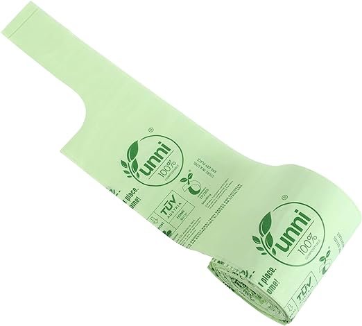 2 Eco-Friendly Handles Bags, Small Kitchen Waste Bags, 50 Count, 0.68 Mil, T-Shirt Bags, Certification Approved by ASTM D6400, US BPI & Europe OK Compost Home, Based in San Francisco.