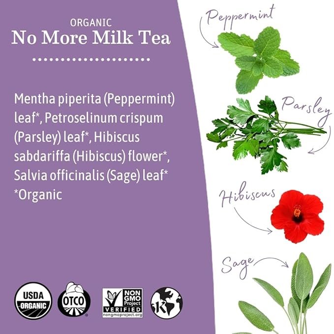 3 Earth Mama No More Milk Tea | Organic Herbal Tea Bags to Reduce Breast Milk Production, Stop Breastfeeding, & Wean Lactation Naturally, Postpartum Essentials, Decaf Tea With Hibiscus & Sage (16-Count)
